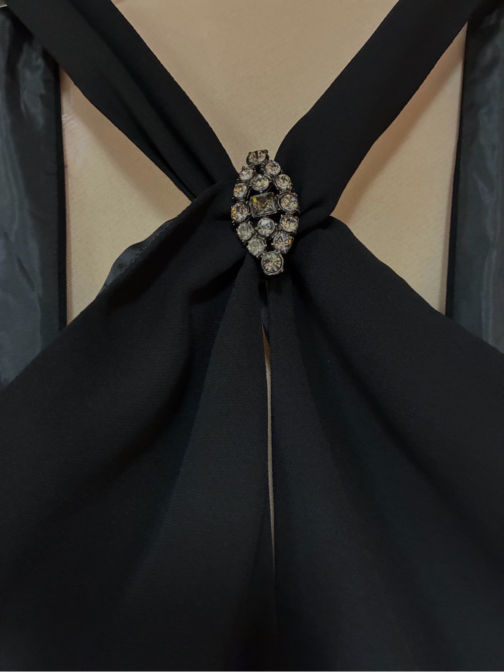 Jones New York Black Rhinestone Halter Midi Dress Size 16 Y2K Formal